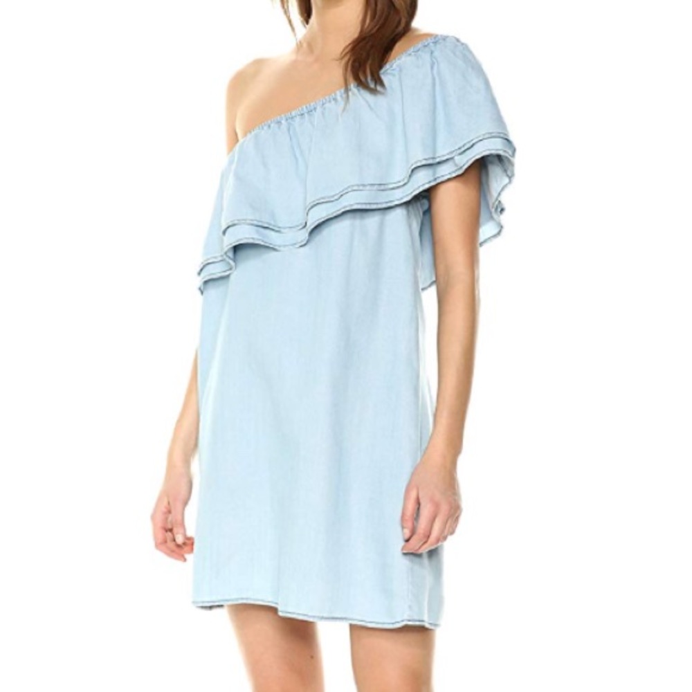 BB Dakota Isla One Shoulder Chambray Ruffle Dress